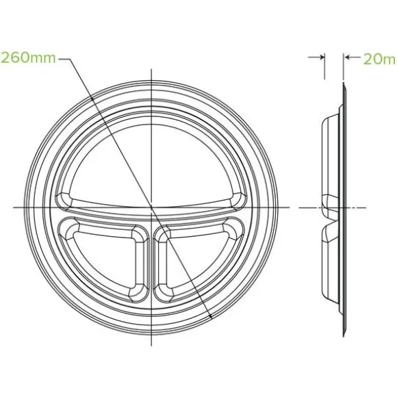 25cm / 10" 3-Compartment Round Plant Fibre Plate