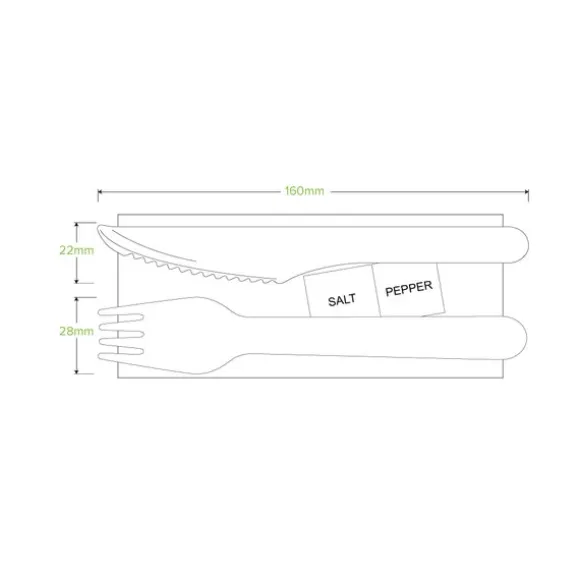 16cm Coated Wood Knife, Fork, Napkin, Salt & Pepper Set