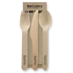 16cm Wood Knife, Fork, Spoon & Napkin Set