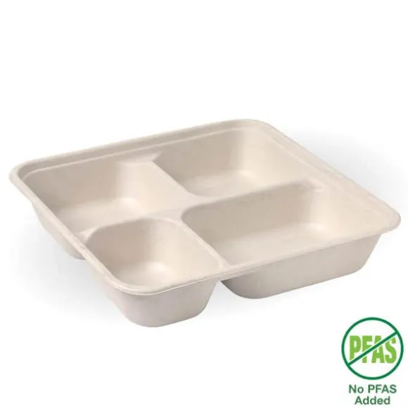 4-Compartment Large Natural Plant Fibre Takeaway Base