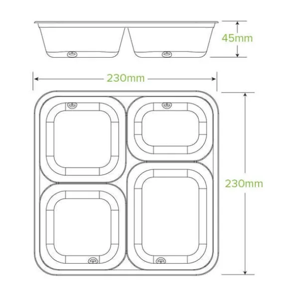 4-Compartment Large Natural Plant Fibre Takeaway Base