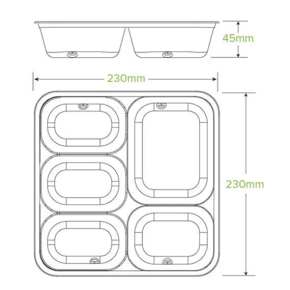5-Compartment Large Natural Plant Fibre Takeaway Base