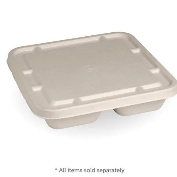 3-Compartment Large Natural Plant Fibre Takeaway Lid