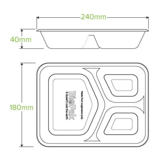 3-Compartment Natural Plant Fibre Takeaway Base