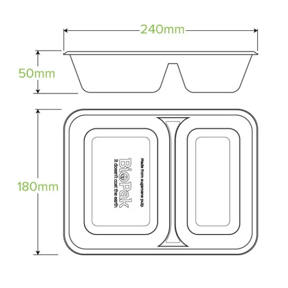 2-Compartment Natural Plant Fibre Takeaway Base