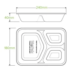 3-Compartment White Plant Fibre Takeaway Base