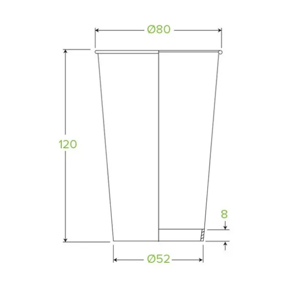 350ml / 12oz (80mm) White Green Line Single Wall BioCup