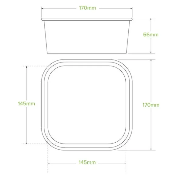 1,200ml Kraft BioBoard Square Takeaway Base