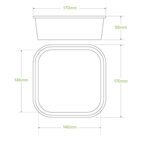 1,000ml White BioBoard Square Takeaway Base