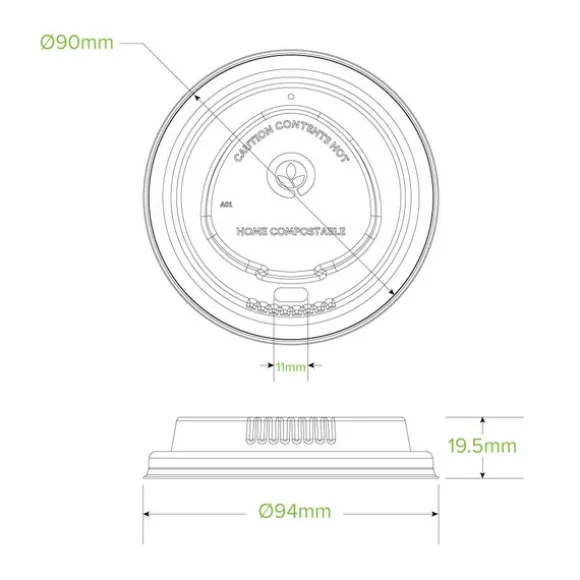 90mm Large White Plant Fibre BioCup Lid