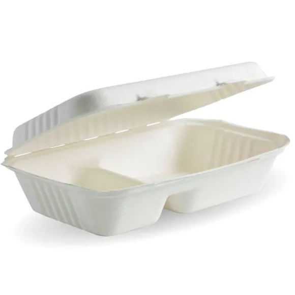 23x15x8cm / 9x6x3in 2-Compartment White Plant Fibre Clamshell