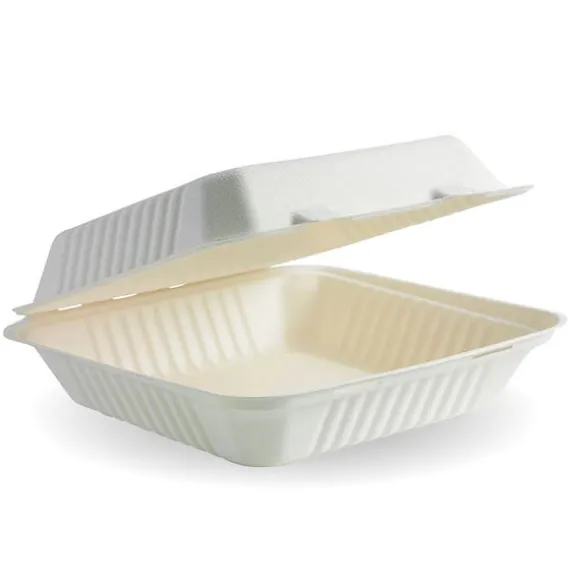 23x23x8cm / 9x9x3in White Plant Fibre Clamshell